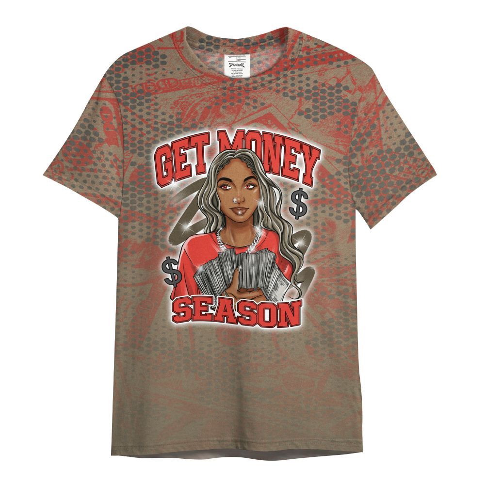 Shirt To Match Olive 9s - Get Moneys Season Banknote All Over Print