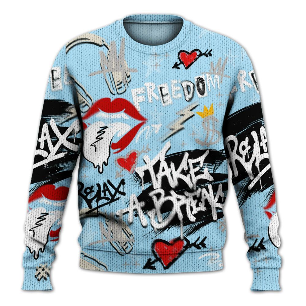 Knitted Sweater To Match Retro SoleFly 13s - Take Break Freedom Graffiti Streetwear