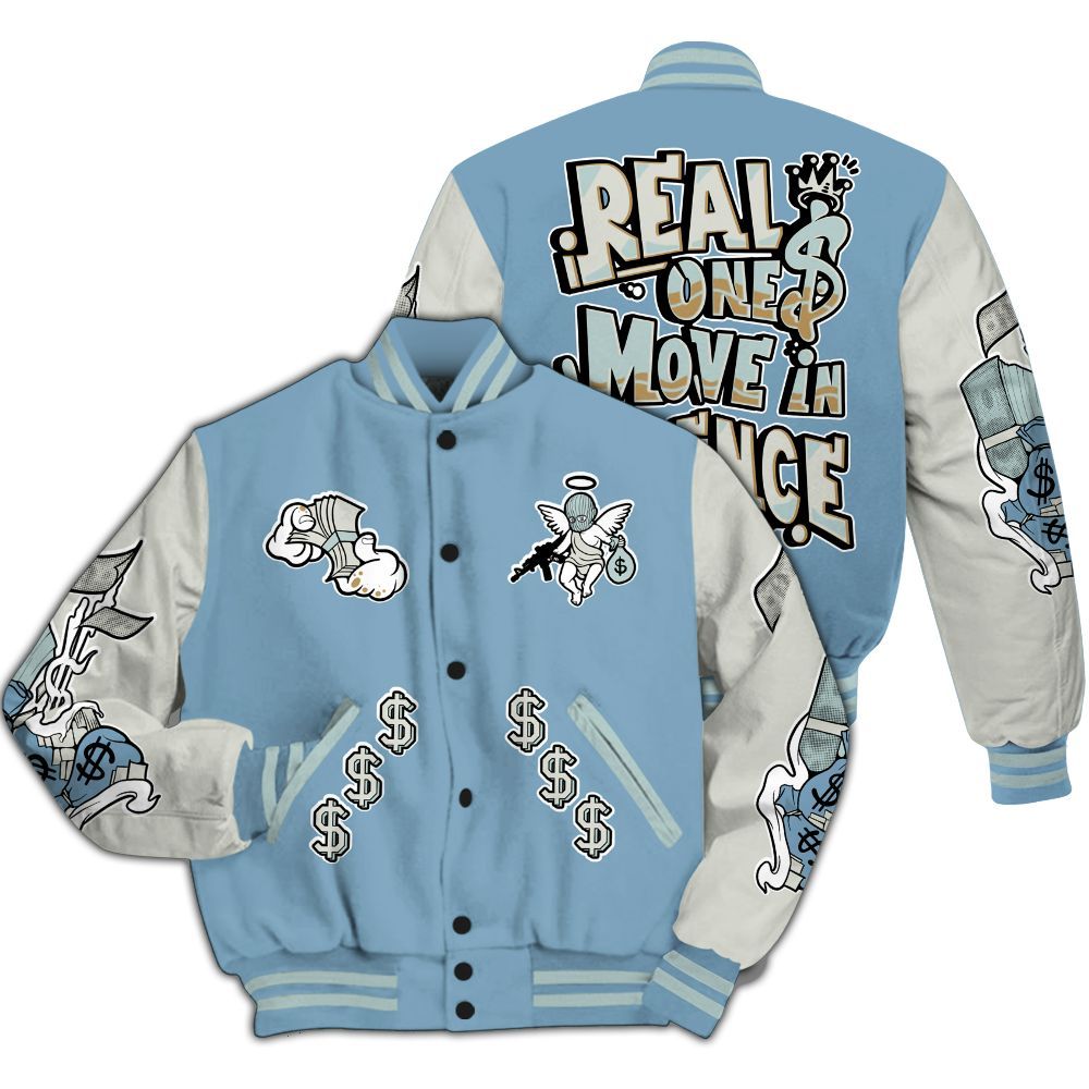 Varsity Jacket To Match Denim Worn Blue 2025 4s - Ones Move In Silence All Over Print