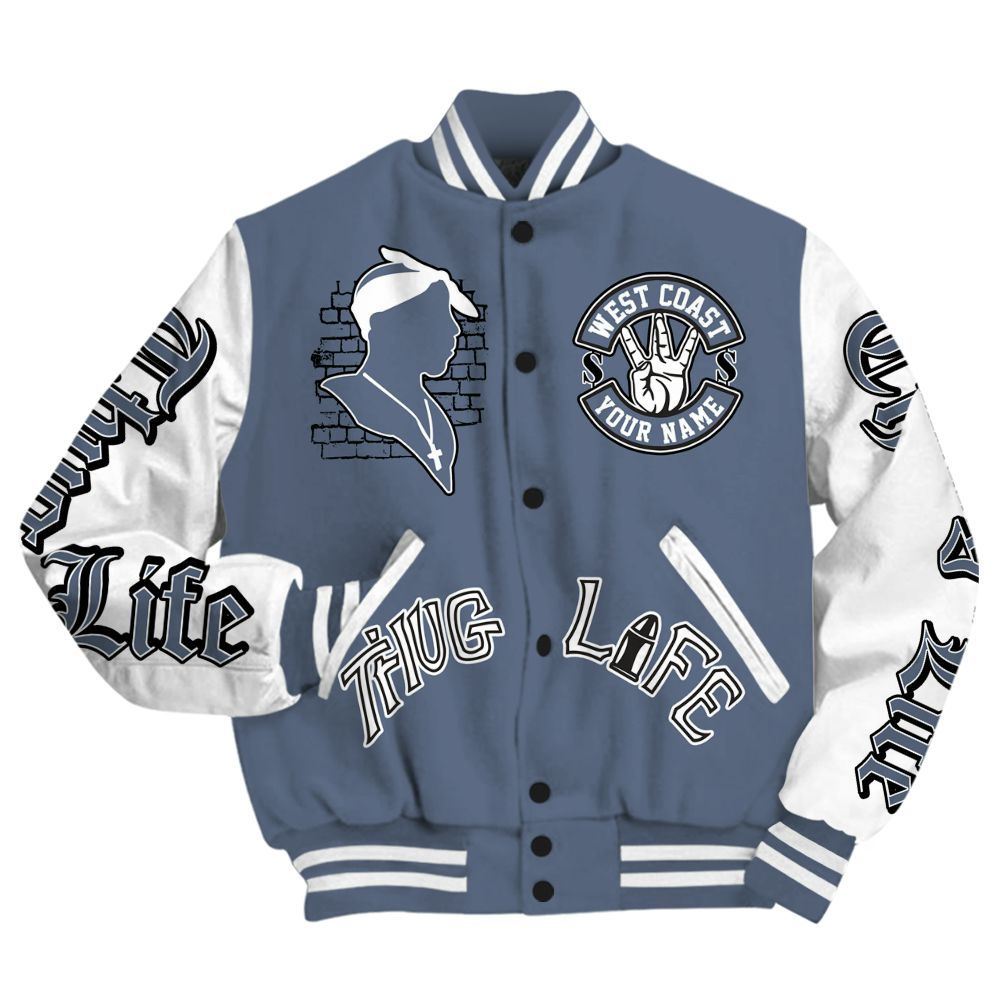 Varsity Jacket To Match Low Diffused Blue 11s - Free Thug Living Custom Name Baseball Varsity Jacket All Over Print