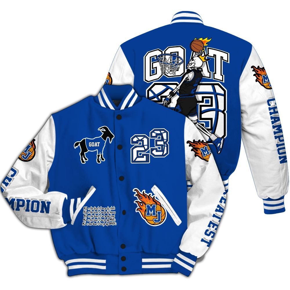 Varsity Jacket To Match Low Game Royal 1s - 23 G.0.A.T Jump Up Basketball All Over Print