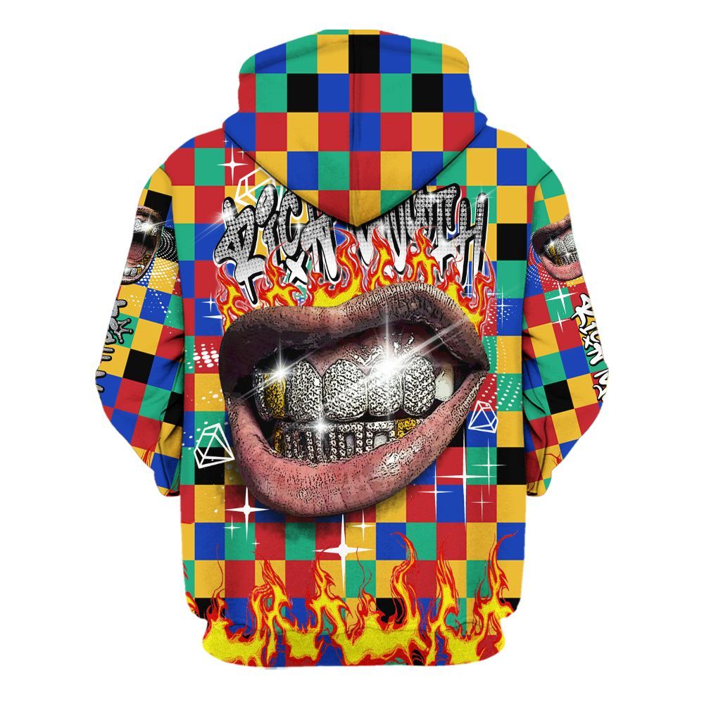Hoodie To Match Air Rainbow Weave - Rich Mouth Fire Rap Retro 90s All Over Print