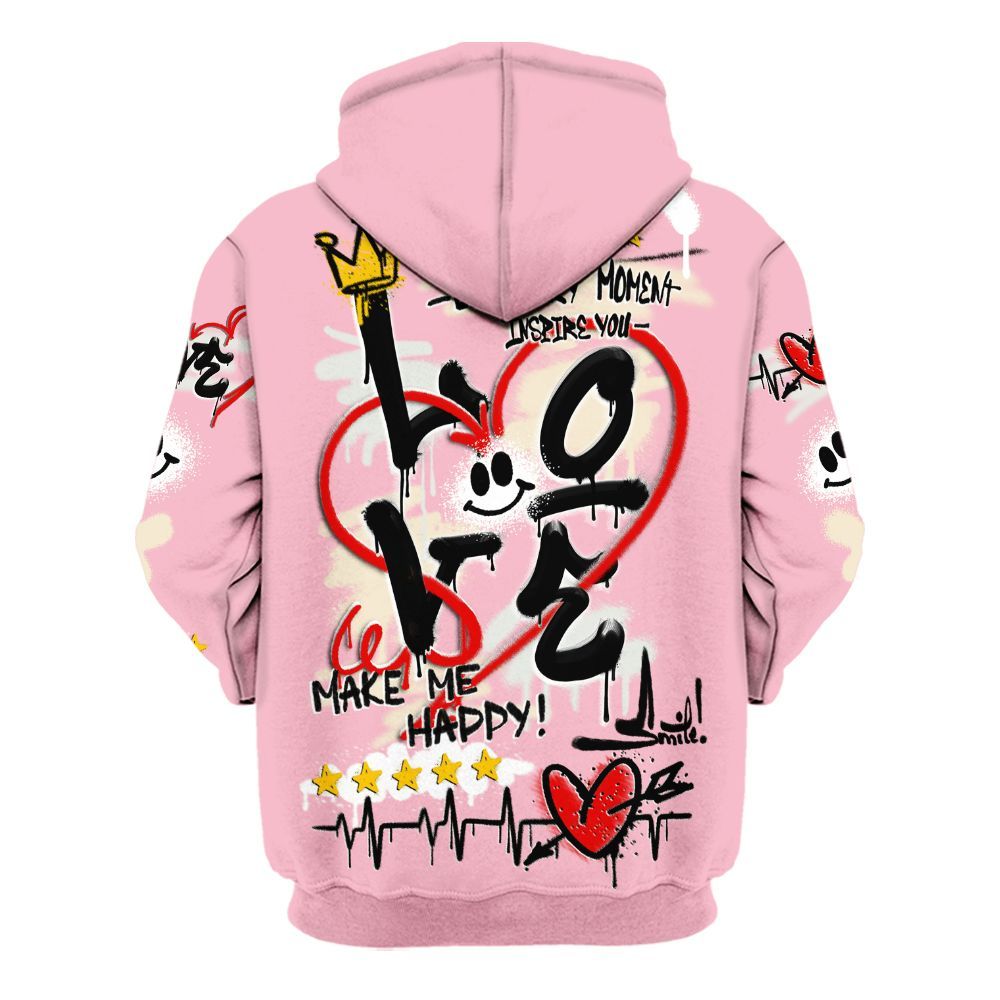 Hoodie To Match Low OG Shy Pink 1s - Happy Love Beats Graffiti Streetwear All Over Print