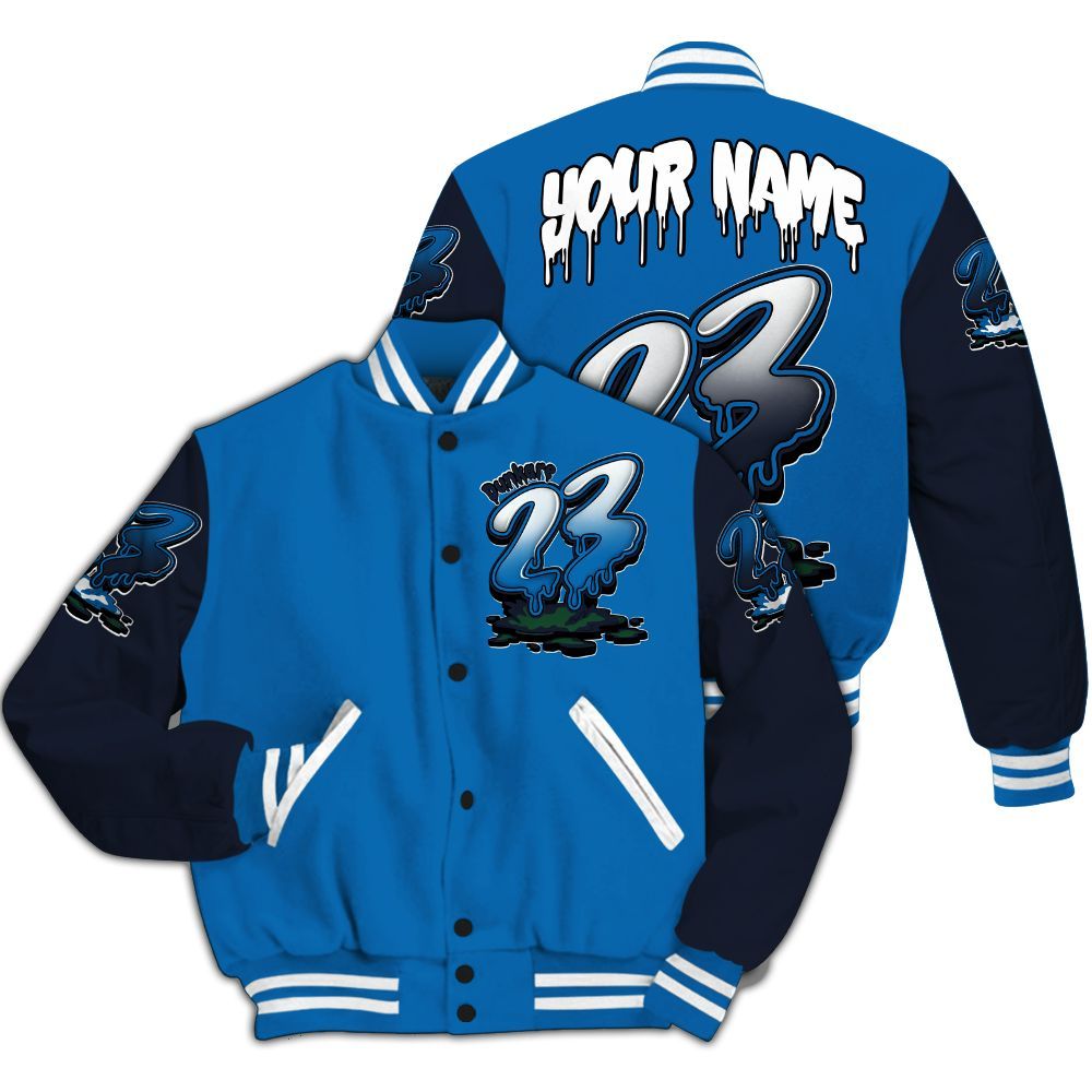 Varsity Jacket To Match 95 Big Bubble Slate - Custom Name 23 Drip All Over Print