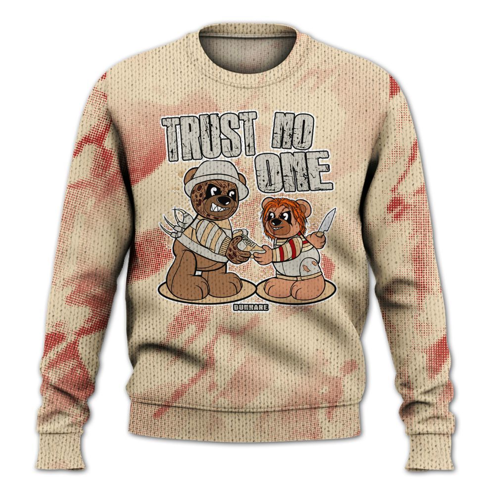 Knitted Sweater To Match Dunk Low Strawberry Waffle - Trust No One Bear Abstract Halftone
