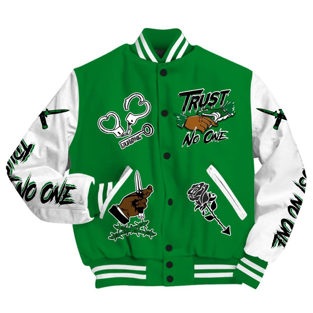 Varsity Jacket To Match Lucky Green 1s - Trust No One Dripping All Over Print