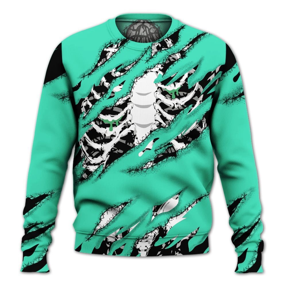 Sweatshirt To Match Black Green Glow 3s - GOT 'EM Skeleton Scratch Green Glow 3s All Over Print
