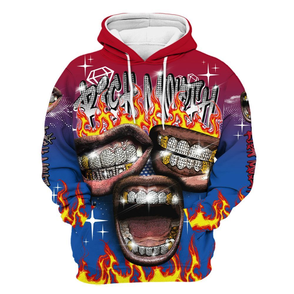 Hoodie To Match Air Griffey Max Black Red Navy Blue 1s - Rich Mouth Fire Rap Retro 90s All Over Print