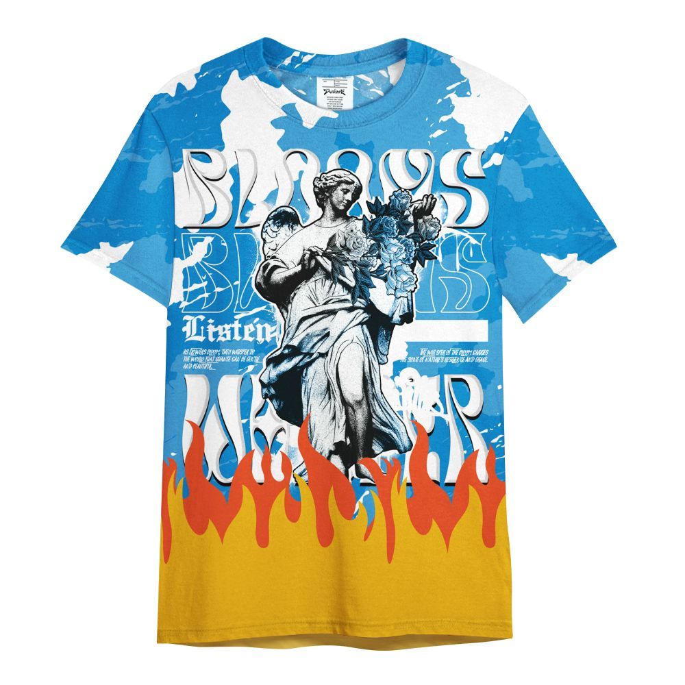 Shirt To Match Industrial Blue 4s - Blooms Whisper Retro Military Blue 4s Outfit All Over Print