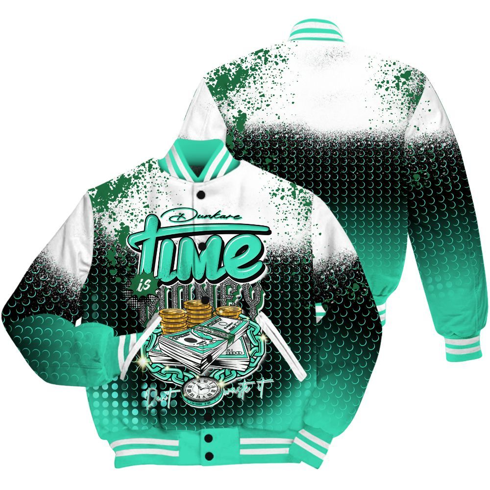 Varsity Jacket To Match Black Green Glow 3s Shirt, Halftone Time Is Money All Over Print