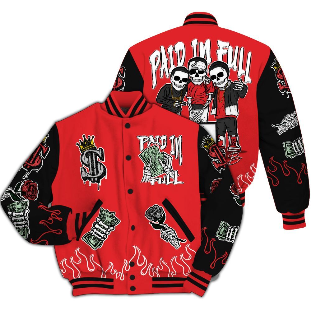 Varsity Jacket To Match Chile Red 9s - Fire Everybody Paid In All Over Print