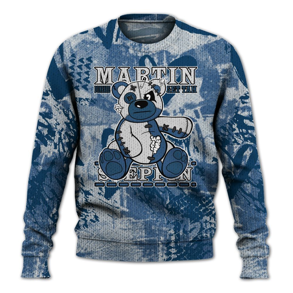 Knitted Sweater To Match High OG Midnight Navy 1s - Tah Steppin Bear Heart Grunge