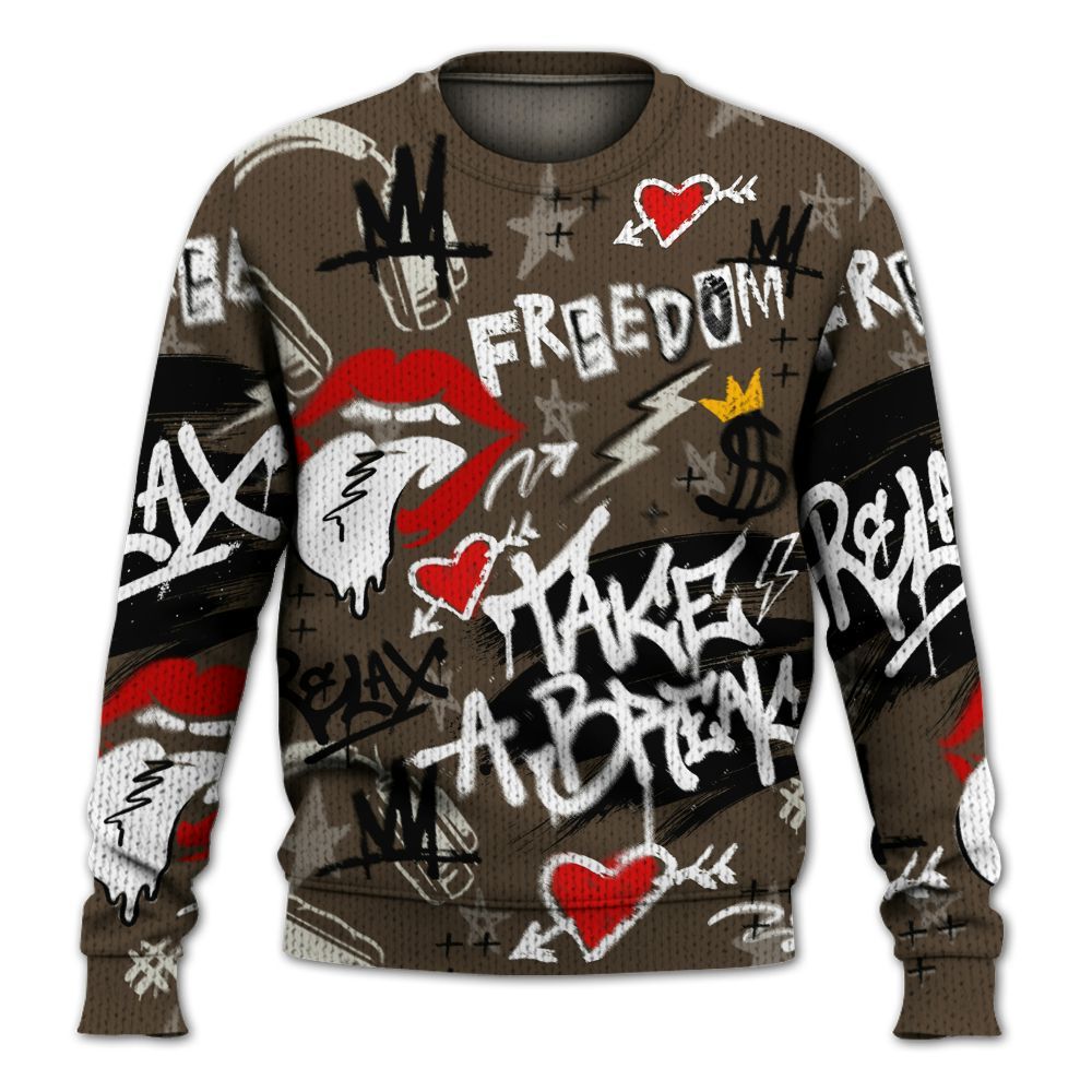Knitted Sweater To Match Palomino 1s - Take Break Freedom Graffiti Streetwear