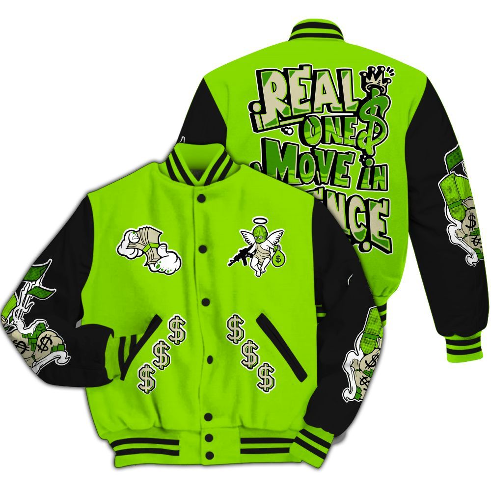 Varsity Jacket To Match Electric Green 6s - Ones Move In Silence Graphic All Over Print