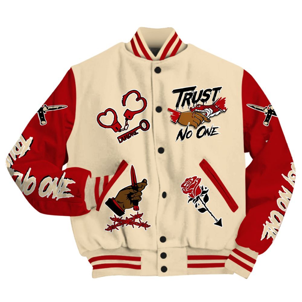 Varsity Jacket To Match Dunk Low Strawberry Waffle - Trust No One Dripping All Over Print