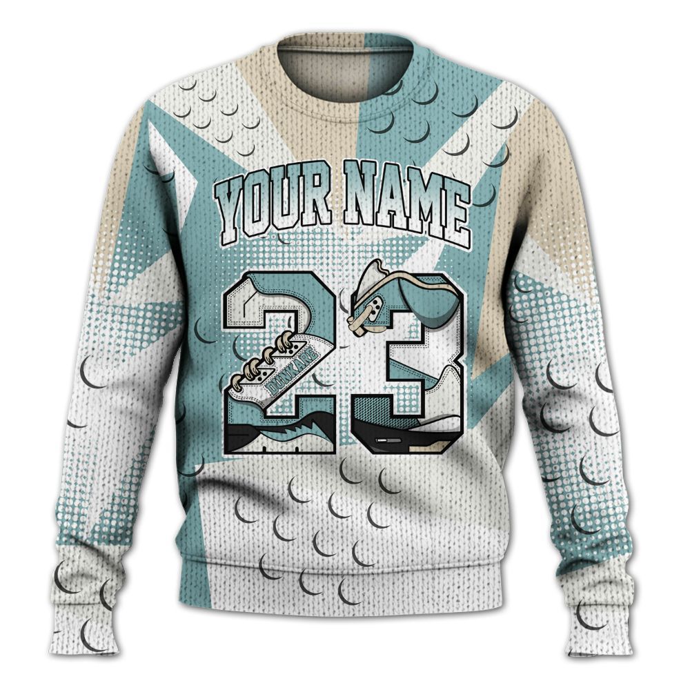 Knitted Sweater To Match Dunk Low Glacier Blue Pale Ivory - Poly Custom Name Number 23 5s