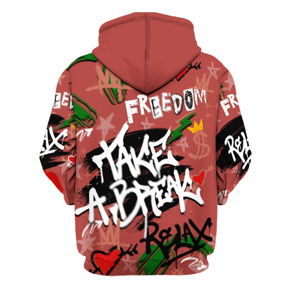 Hoodie To Match Dune Red 13s - Take Break Freedom Graffiti Streetwear All Over Print