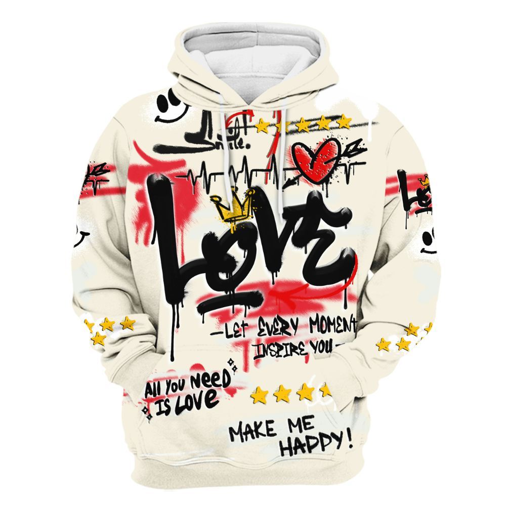 Hoodie To Match Low OG Sail 1s - Happy Love Beats Graffiti Streetwear All Over Print