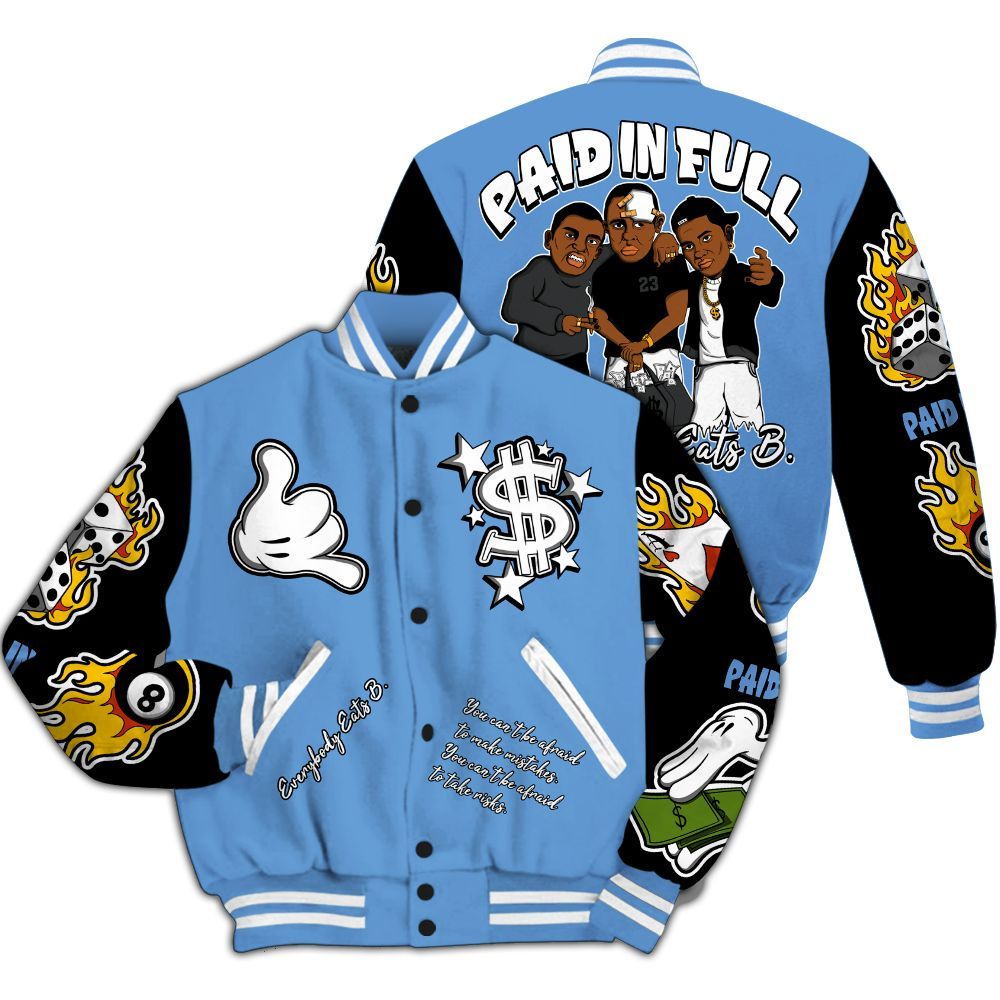 Varsity Jacket To Match Black University Blue 5s - Everybody Paid In Full Graphic All Over Print