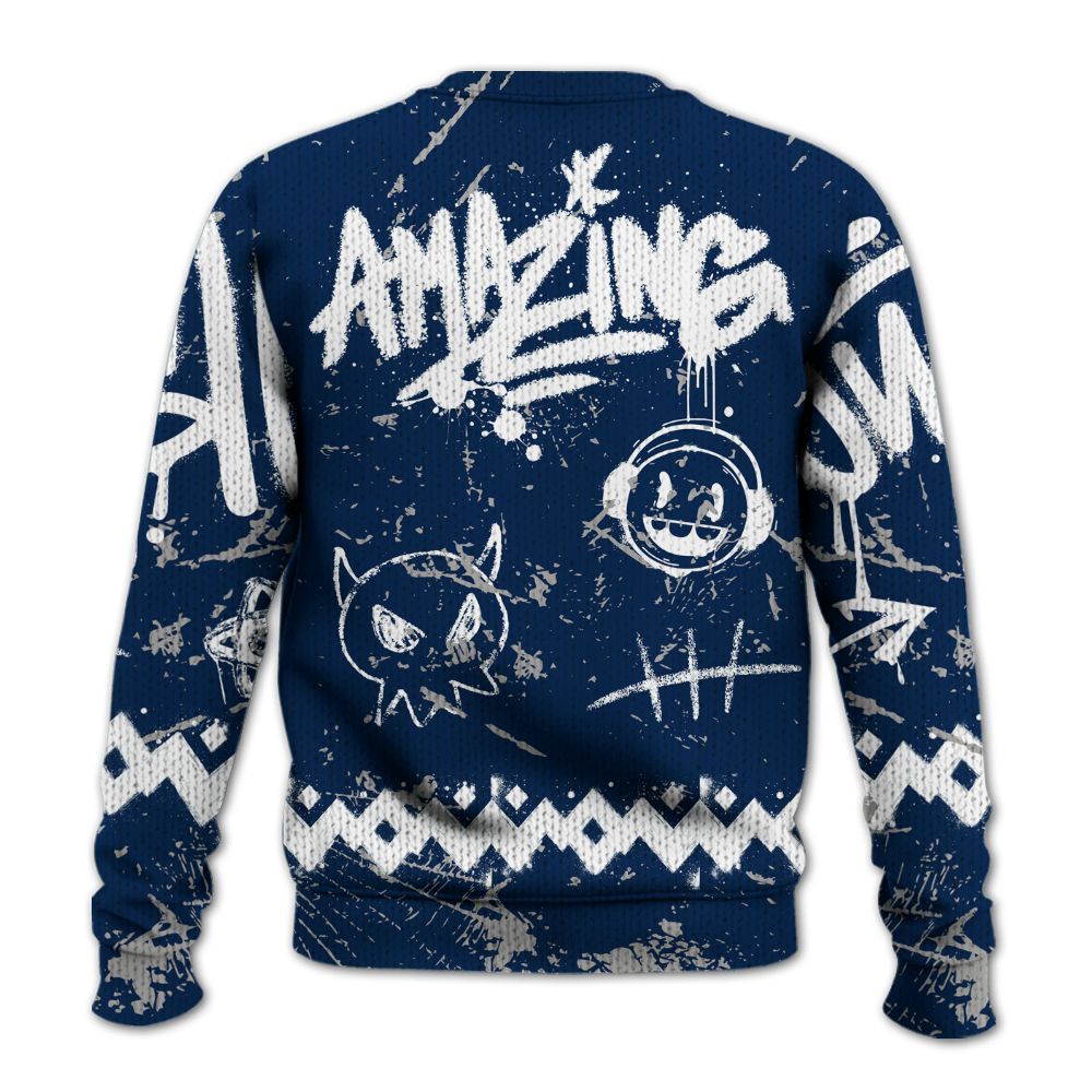 Knitted Sweater To Match SB White Navy 4s - Friday Sneaker Crayon