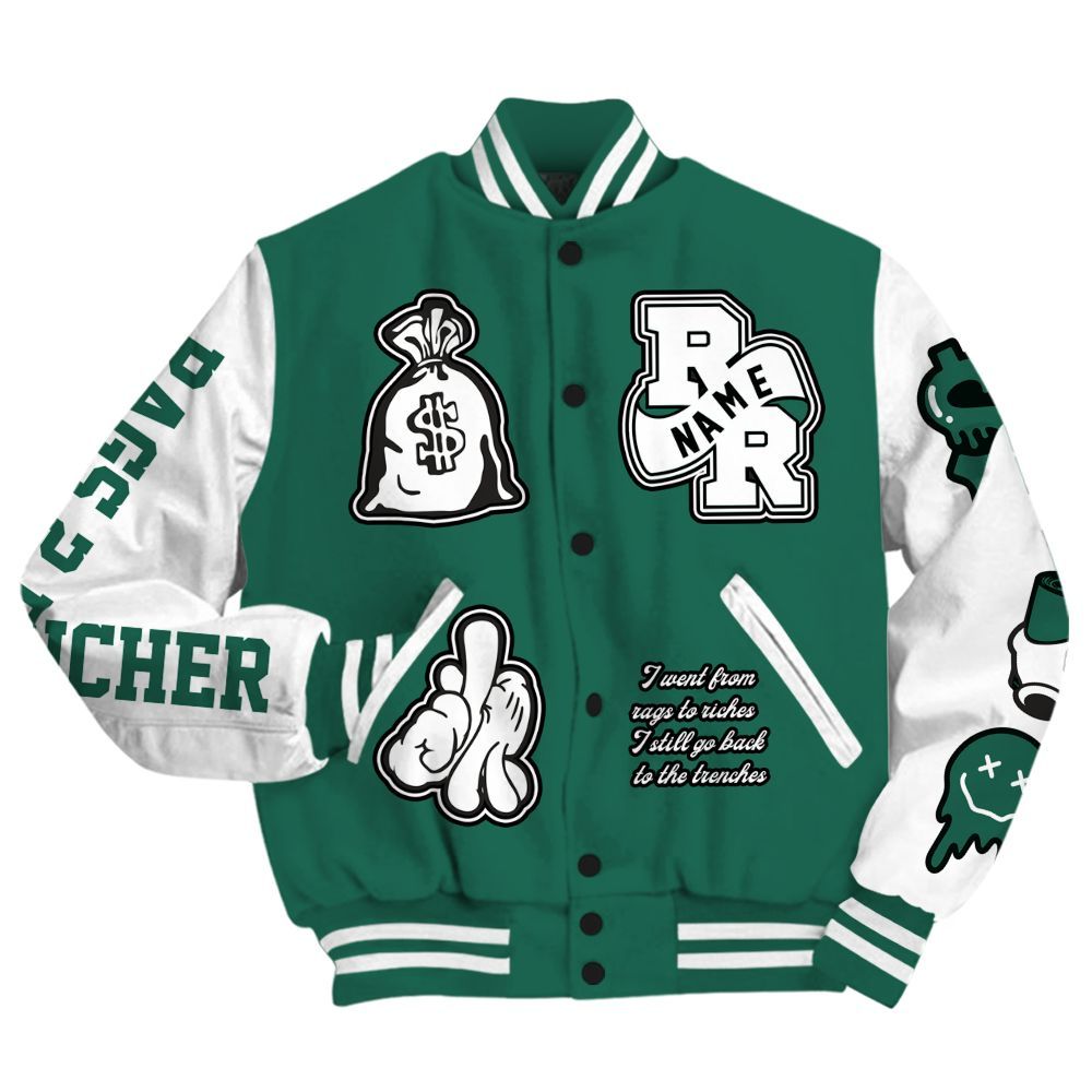 Varsity Jacket To Match Oxidized Green 4s - Rag 2 Rich Graphic Custom Name All Over Print