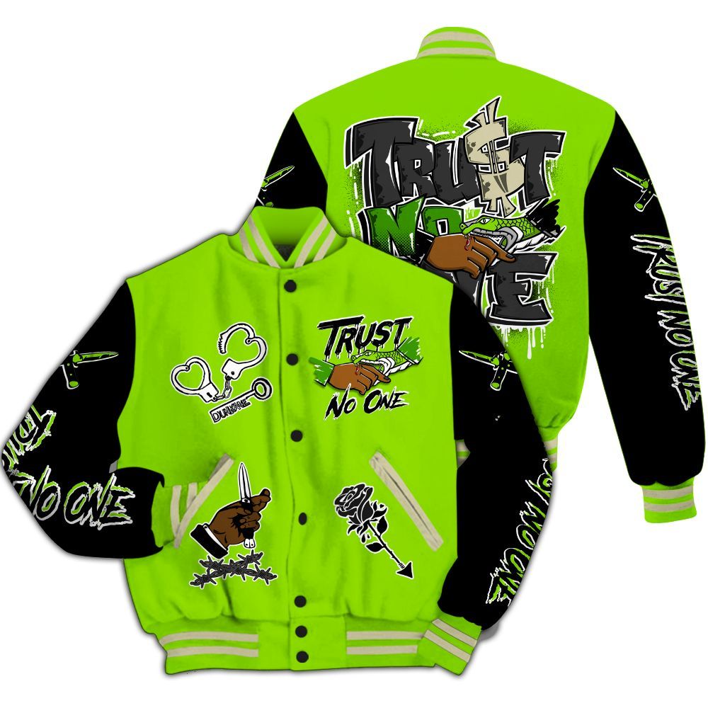 Varsity Jacket To Match Electric Green 6s - Trust No One Dripping All Over Print