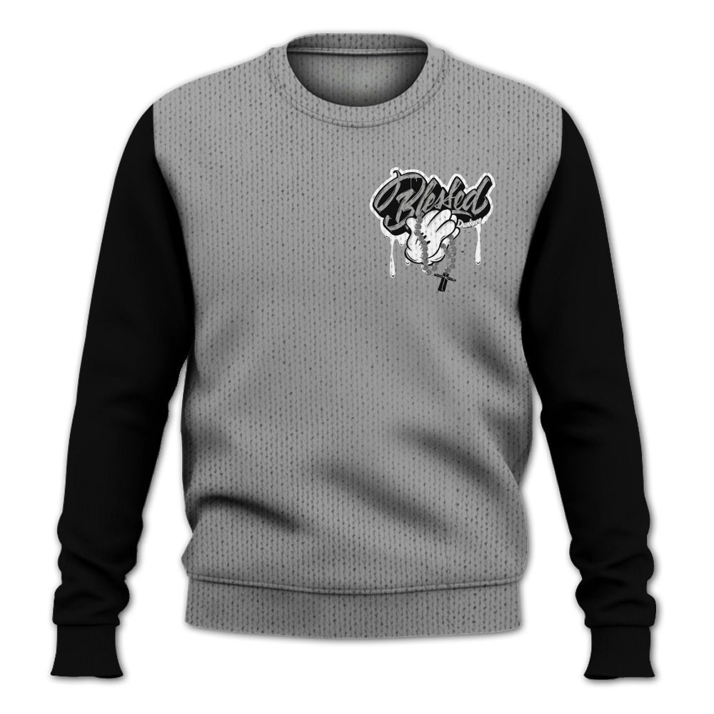 Knitted Sweater To Match Black Wolf Grey 12s, Custom Name God Blessed Drip
