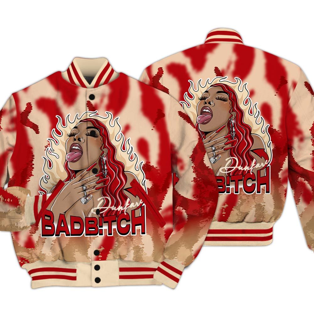 Varsity Jacket To Match Dunk Low Strawberry Waffle - Bad B!tch Burn Varsity Jacket Unisex