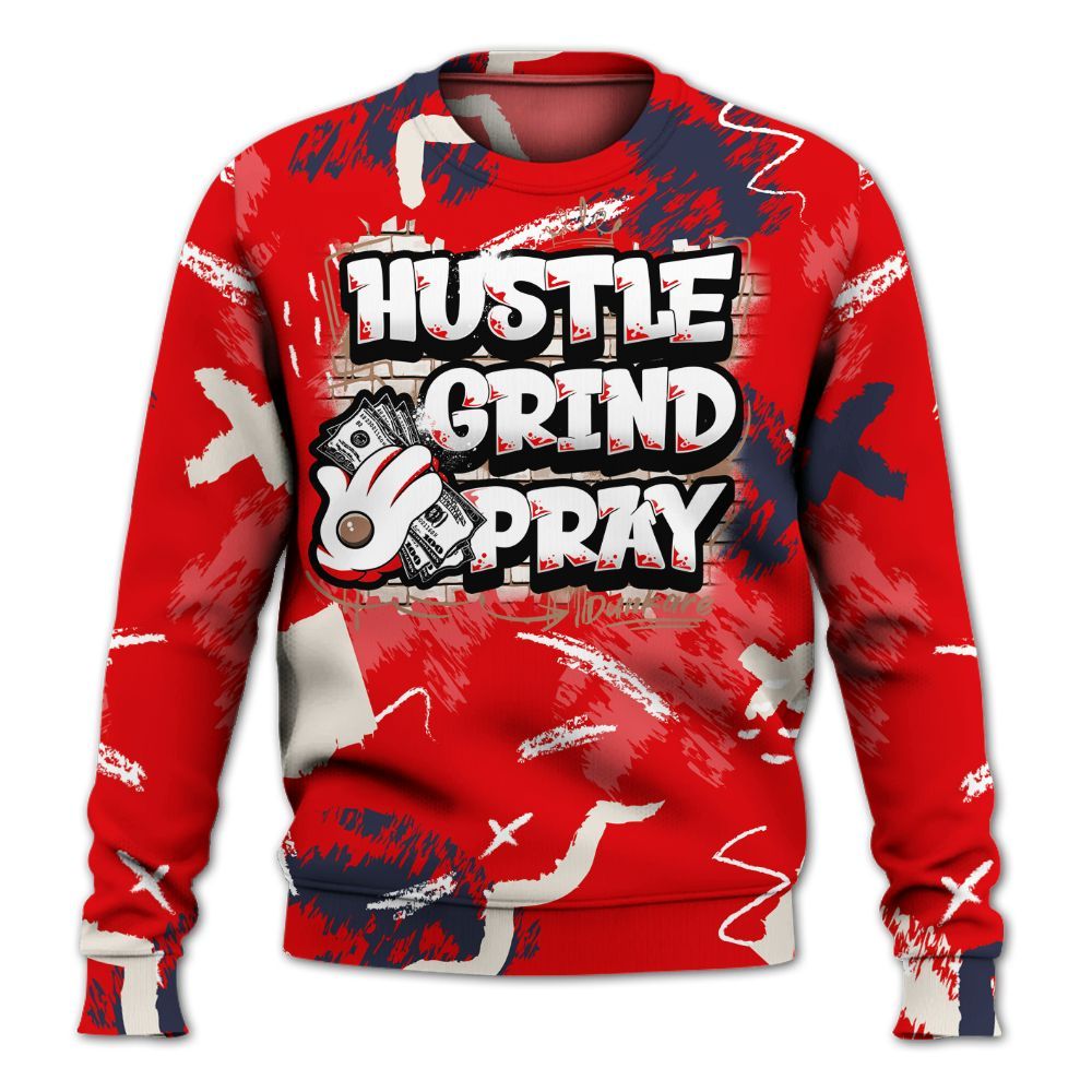 Sweatshirt To Match Low OG Howard Bison 1s - Hustle Grind Pray Retro All Over Print
