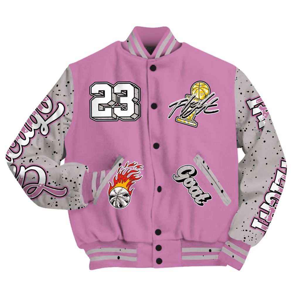 Varsity Jacket To Match Neutral Grey Black White Orchid 4s - Number 23 Basketball Bear All Over Print