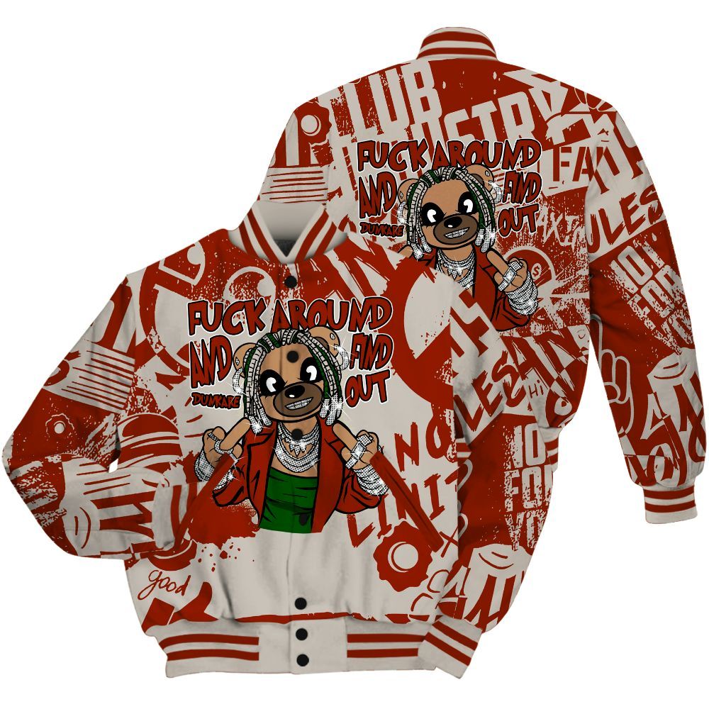 Varsity Jacket To Match El Grito 5s Shirt - F#ck Around Bear Bear Monogram Graffiti All Over Print