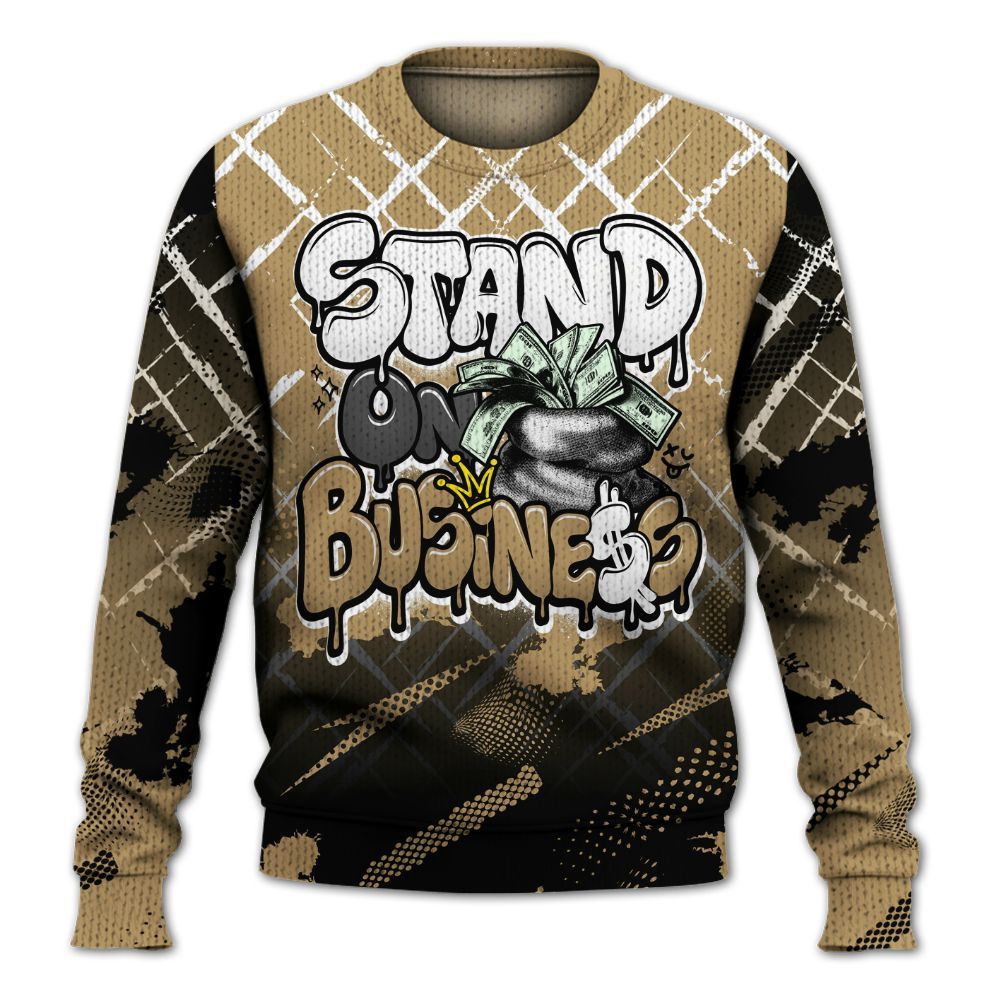Knitted Sweater To Match High OG Black Metallic Gold 1s - Halftone Stand Business Dripping