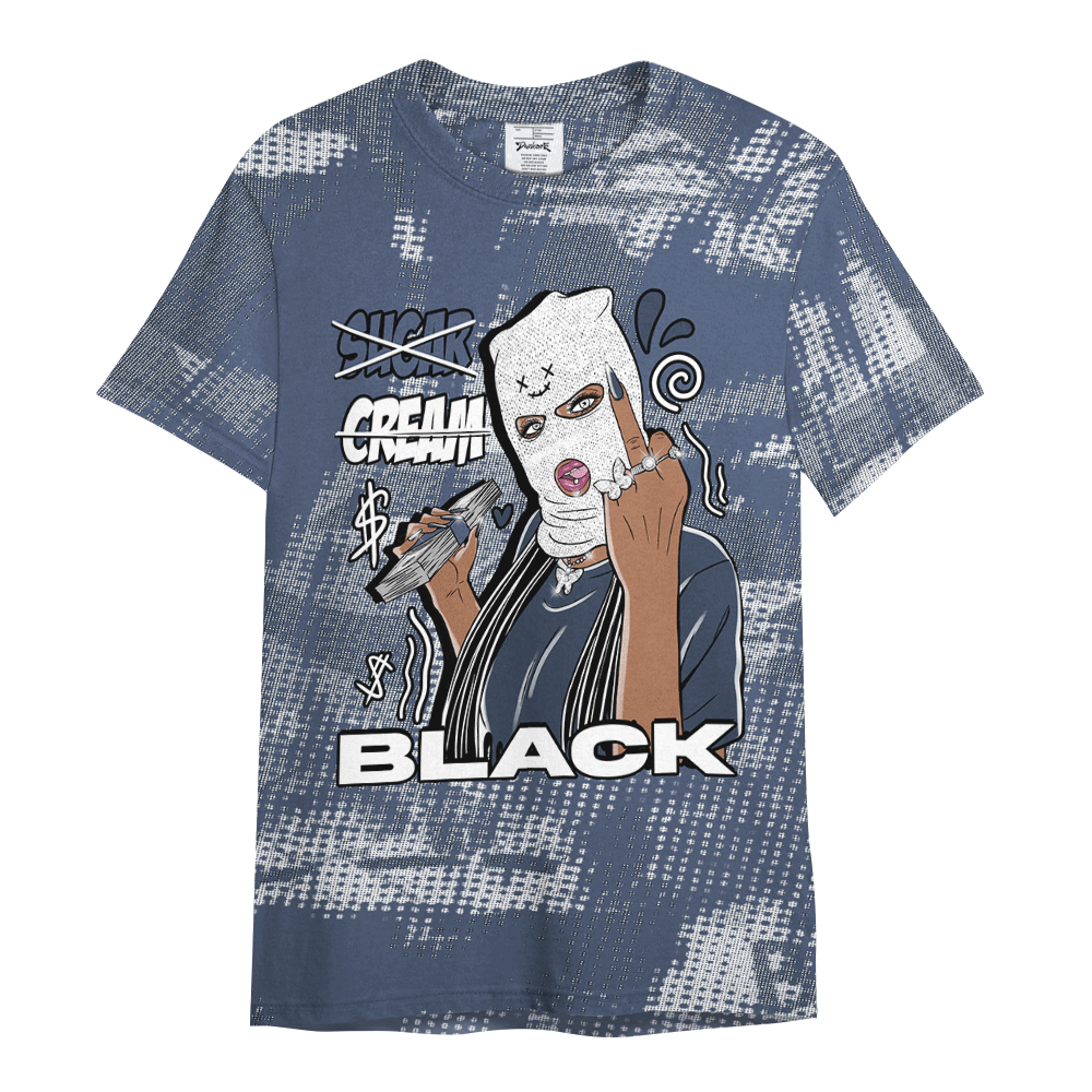 Shirt To Match Low Diffused Blue 11s - Black Sugarcream Unique Letter Pattern Shirt Unisex