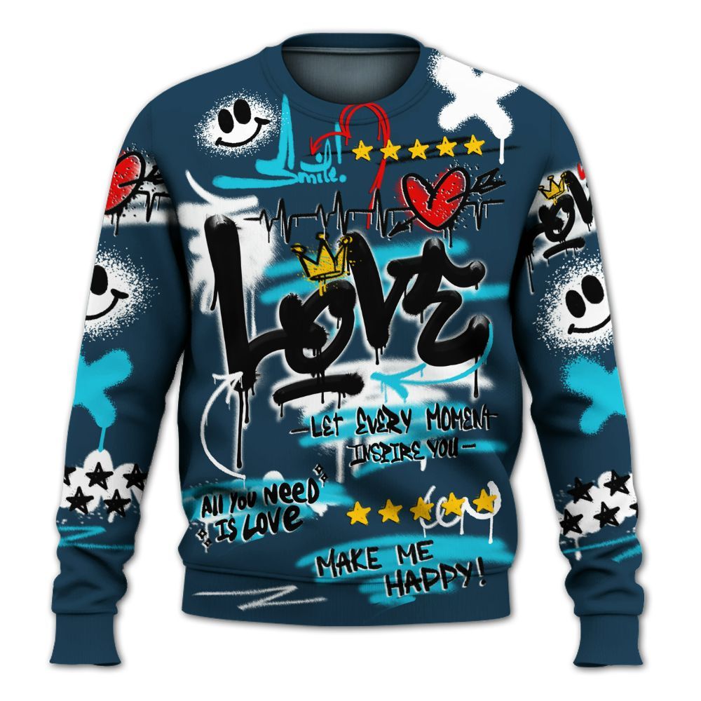 Sweatshirt To Match Air Navy Baltic Blue - Happy Love Beats Graffiti Streetwear All Over Print