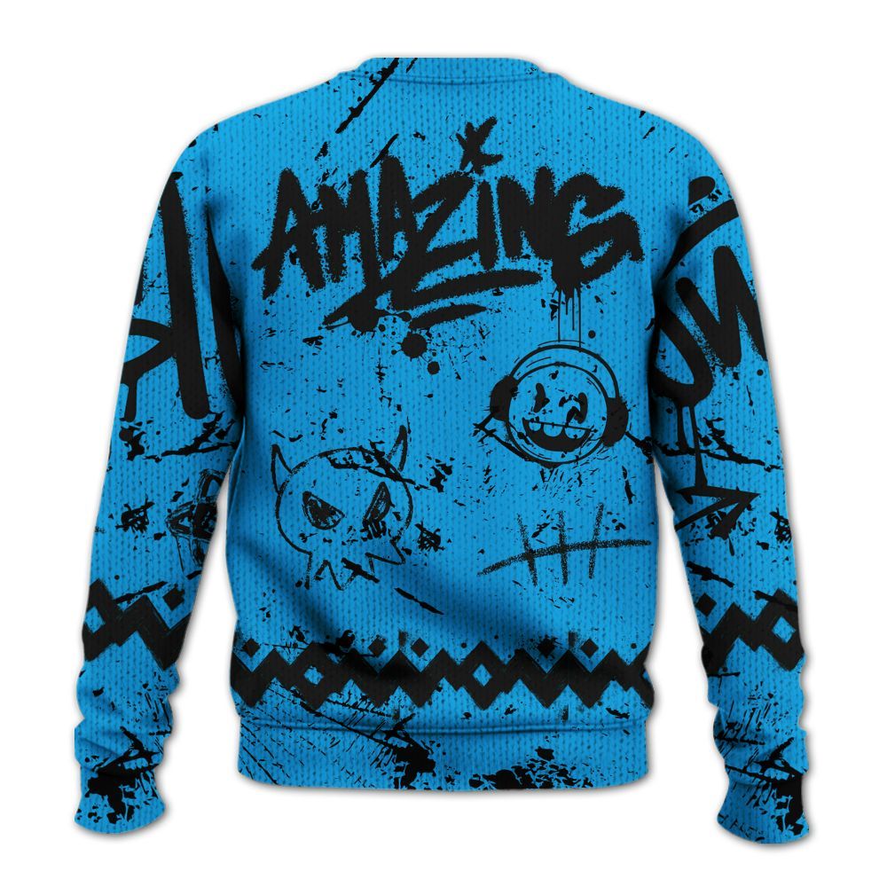 Knitted Sweater To Match Black University Blue 2022 13s - Friday Sneaker Crayon