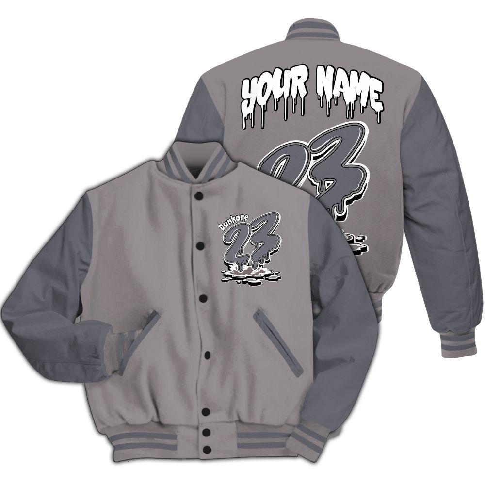 Varsity Jacket To Match Cool Grey 11s - Custom Name 23 Drip All Over Print
