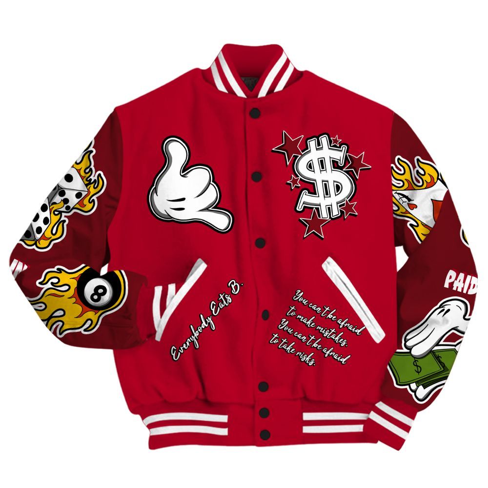 Varsity Jacket To Match Air Foamposite Pro Gym Red - Everybody Paid In Full Graphic All Over Print