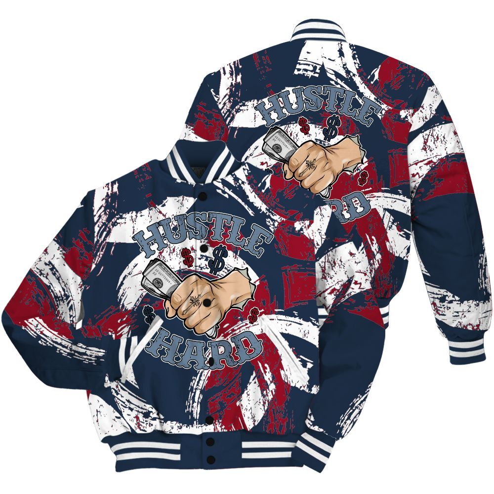 Varsity Jacket To Match Navy Blue 2024 6s Shirt - Hustles Hard! Splash All Over Print