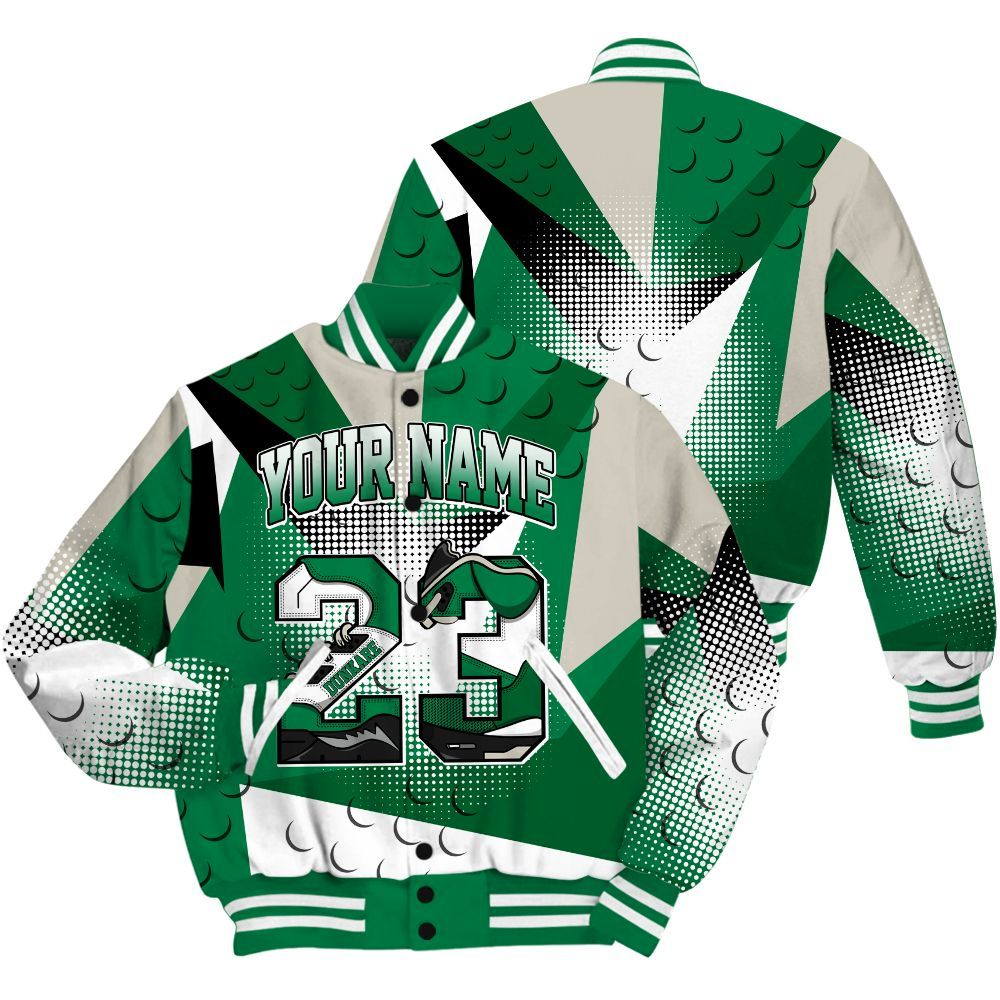 Varsity Jacket To Match Lucky Green 2s Shirt, Poly Custom Name Number 23 5s All Over Print
