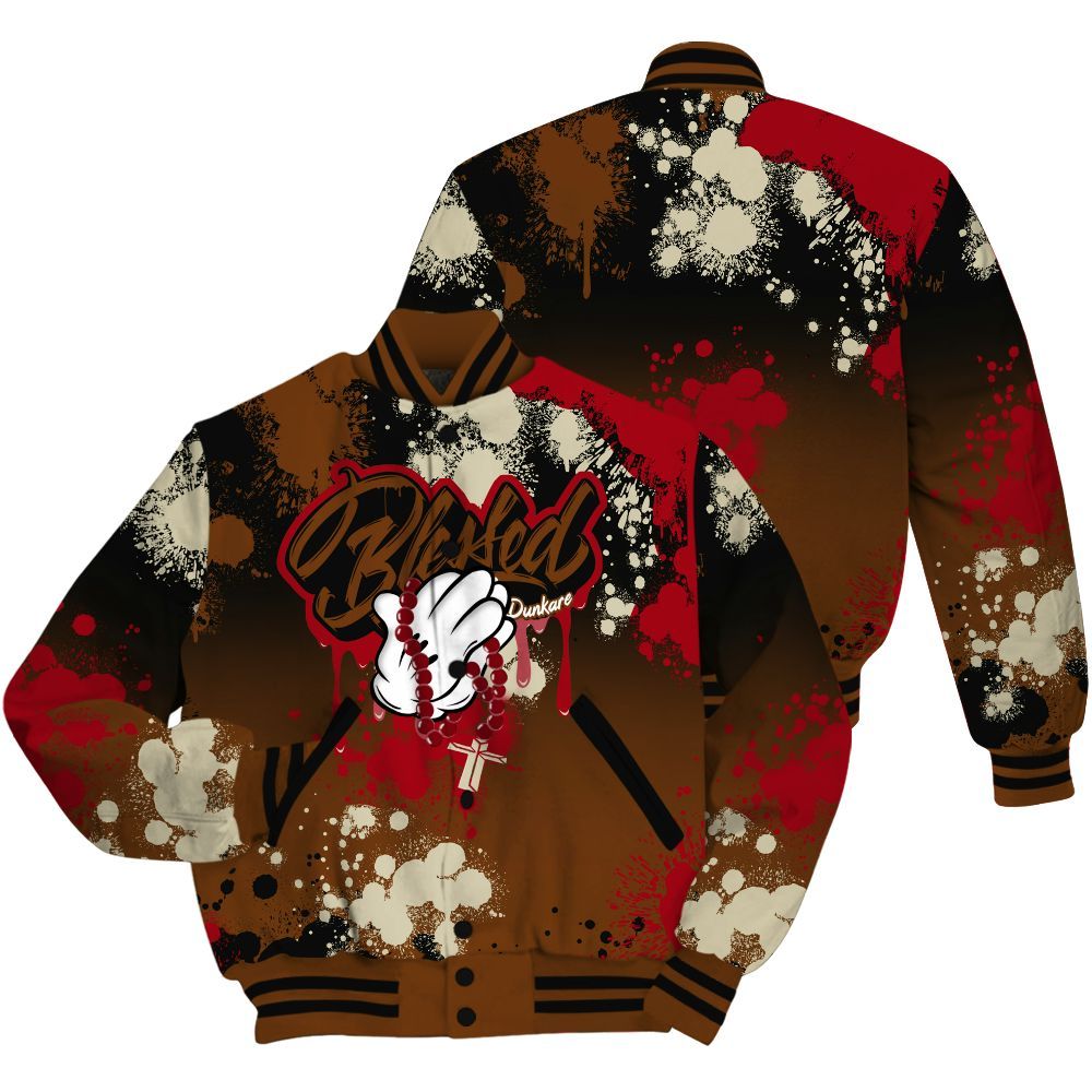 Varsity Jacket To Match Archaeo Brown 5s Shirt, God Blessed Dripping All Over Print