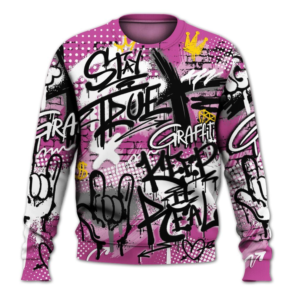 Sweatshirt To Match Dunk Low Active Fuchsia - True It Real Graffiti Streetwear All Over Print