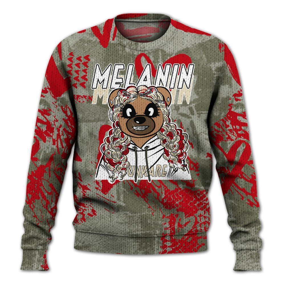 Knitted Sweater To Match Low OG Medium Olive 1s - Pigments Bear Heart Grunge