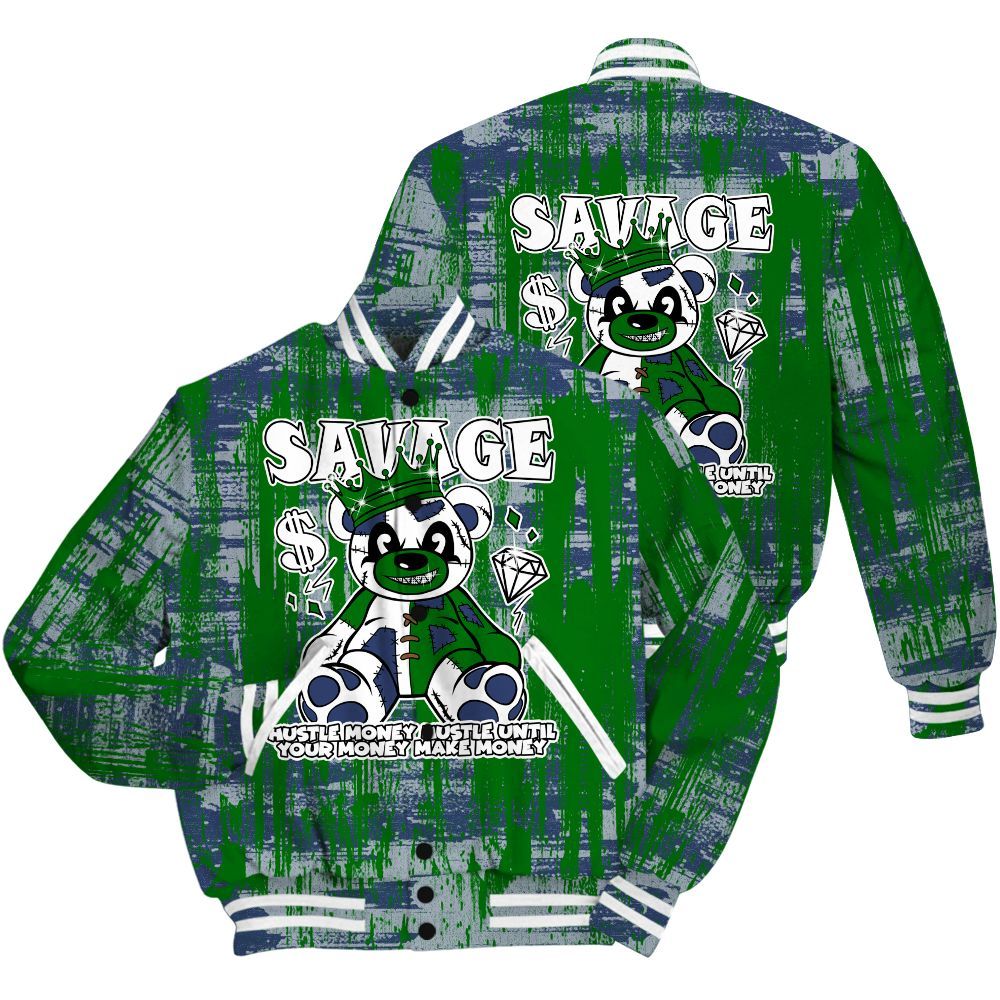 Varsity Jacket To Match Midnight Navy 13s Shirt - Savages Bear Glitch Art All Over Print