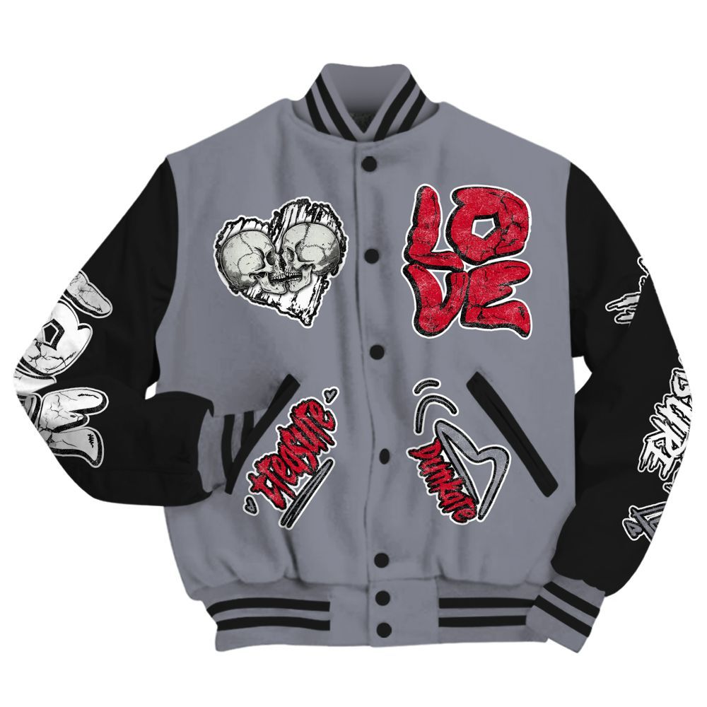 Varsity Jacket To Match Retro Black Flint 13s - Skull Love All Over Print