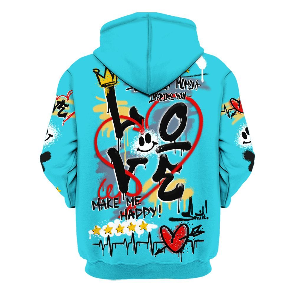 Hoodie To Match Retro Gamma Blue 11s - Happy Love Beats Graffiti Streetwear All Over Print