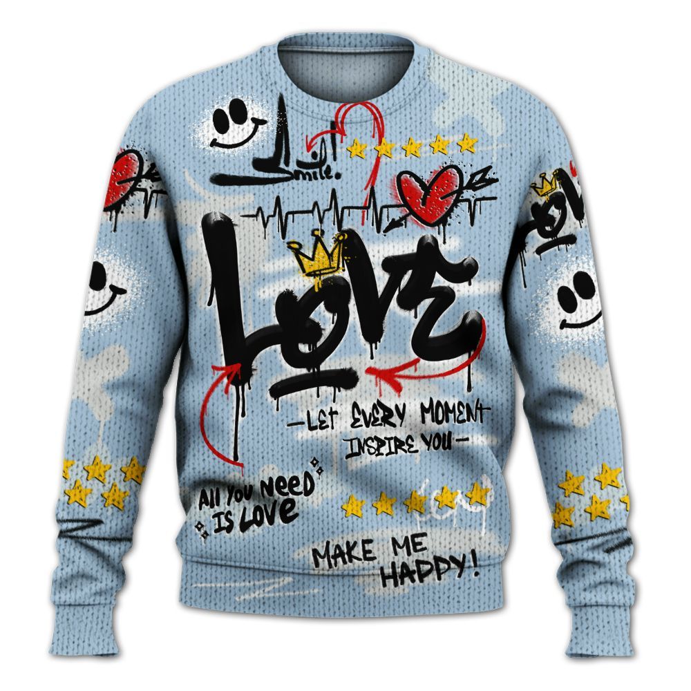 Knitted Sweater To Match Forget Me Not 4s - Happy Love Beats Graffiti Streetwear