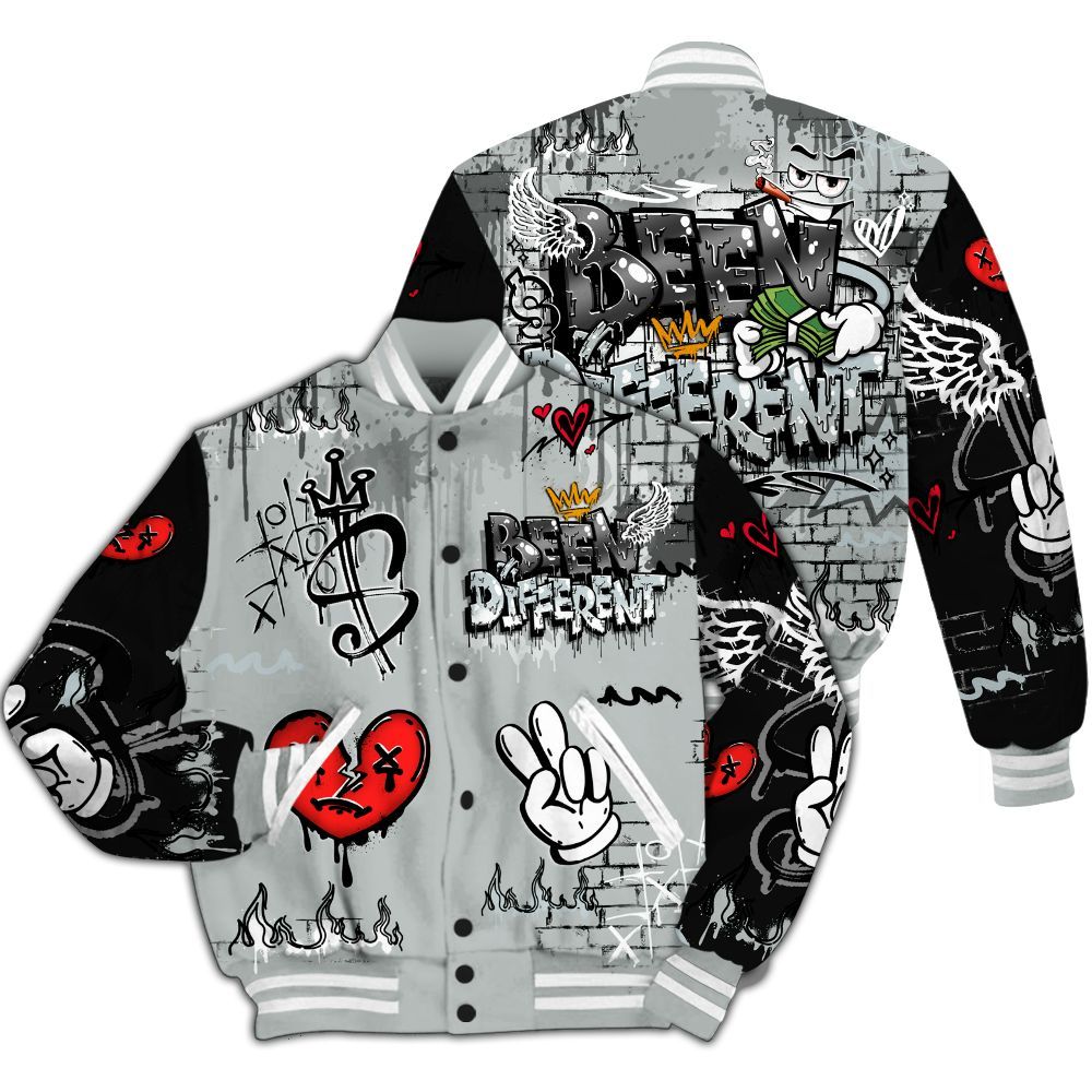 Varsity Jacket To Match Black Wolf Grey 12s - Been Dif2erent Drip Graffiti All Over Print