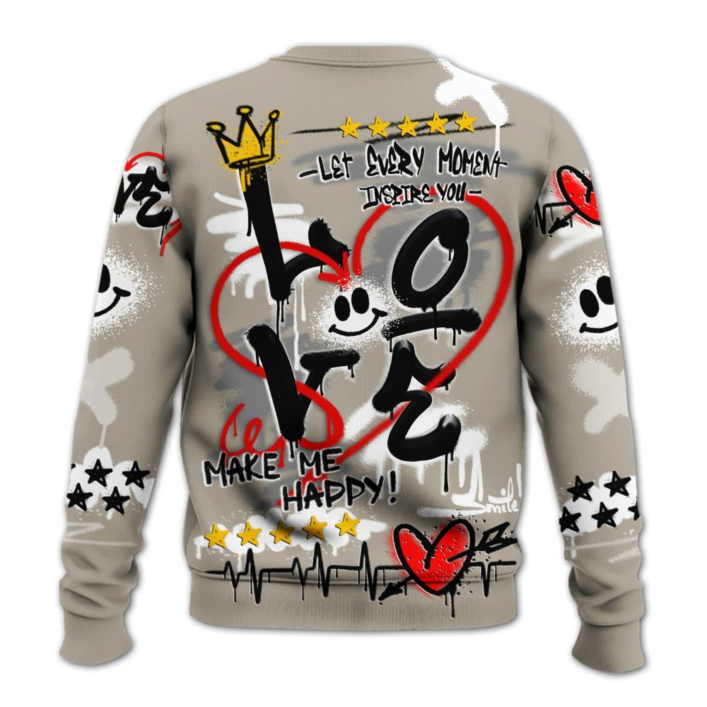 Sweatshirt To Match RM Light Bone 4s - Happy Love Beats Graffiti Streetwear All Over Print
