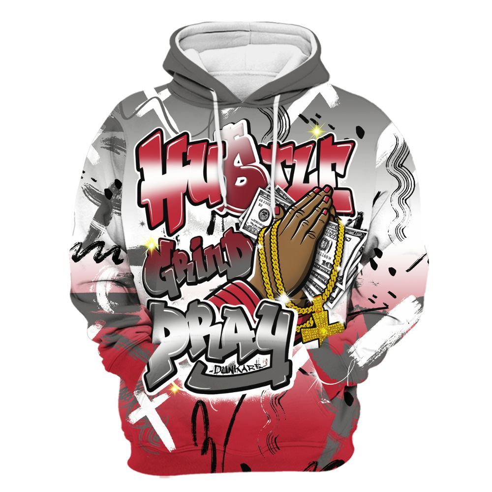 Hoodie To Match Red Flint 13s - Money Hustle Grind Pray All Over Print