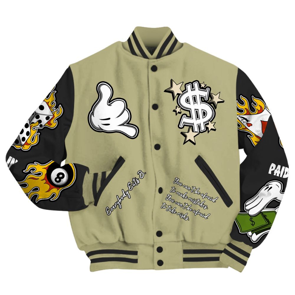 Varsity Jacket To Match Dunk Low Suede Olive Aura - Everybody Paid In Full Graphic All Over Print